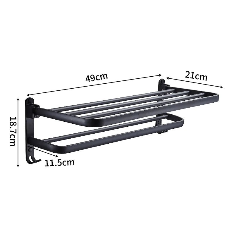 50cm Black - Aluminium Towel Rack